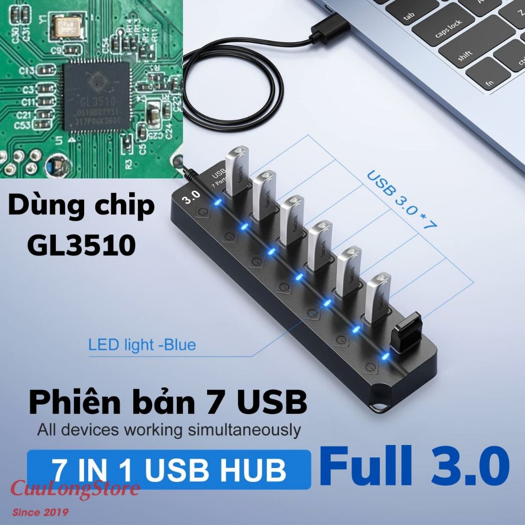 Hub USB - Bộ chia usb 7 cổng USB 3.0 Full