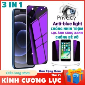 Cường Lực Chống Nhìn Trộm iPhone 11 12 13 14 15 16 17 Pro Max Lọc Ánh Sáng Xanh Kính Full Viền