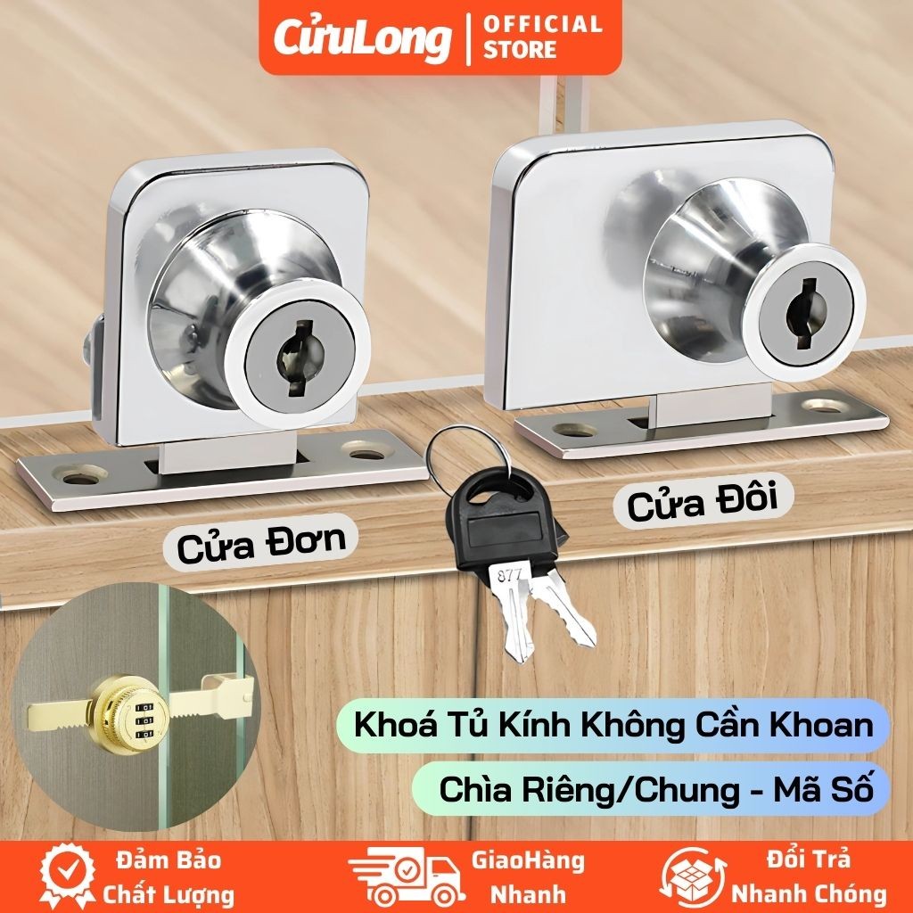 Khoá Tủ Kính Không Cần Khoan, Khóa Tủ Trưng Bày, Khóa Tủ Rượu, Tủ Mỹ Phẩm, Tủ Mô Hình, Showroom