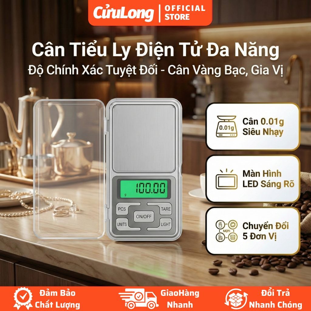 Cân Tiểu Ly Điện Tử Mini 0.01g Cầm Tay Bỏ Túi Cân Nhà Bếp, Cân Vàng Đá Quý, Mỹ Phẩm, Thảo Dược