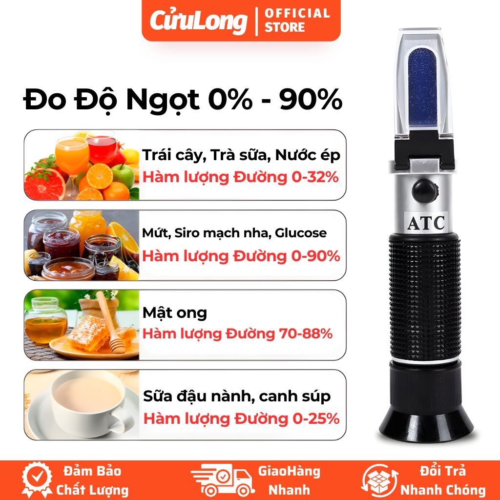 Máy Đo Độ Ngọt Trái Cây Cầm Tay Khúc Xạ Kế Đo Độ Ngọt Brix Chính Xác Không Cần Pin Chuẩn Lab