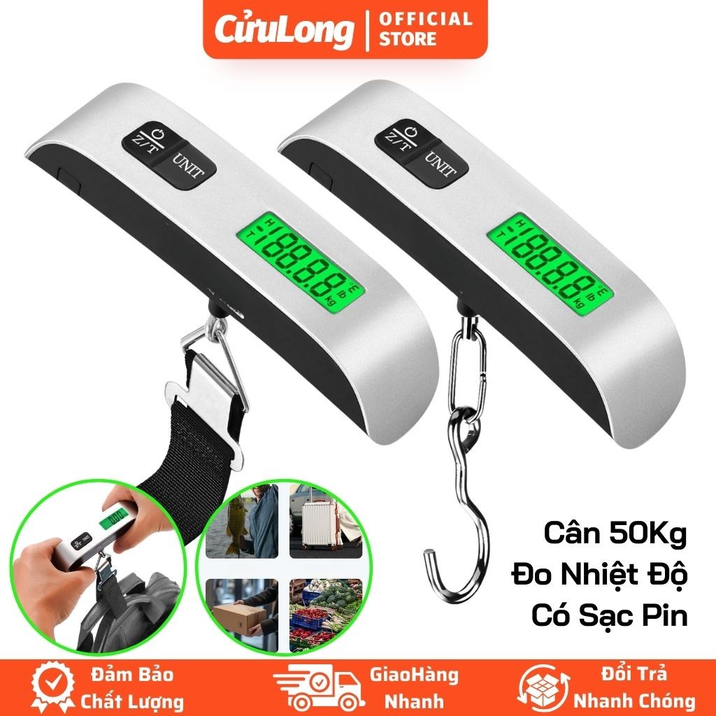 Cân Hành Lý Cầm Tay Điện Tử 50kg, Cân Vali Có Nhiệt Kế Tiện Ích Du Lịch, Cân Mini Nhà Bếp Đa Năng