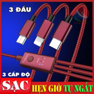 Cáp Sạc Tự Ngắt 3 Đầu Đa Năng, Chống Chai Pin, Hẹn Giờ Thông Minh, 3 Đầu Sạc dây sạc tự ngắt khi đầy chống chai pin
