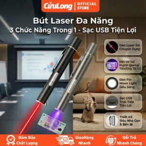 Bút Chiếu Laser Đa Năng 4in1 - Đèn Pin Nhỏ Mini Soi Tiền Giả, Lấy Dáy Tai, Laze Đỏ Trêu Mèo Sạc Pin