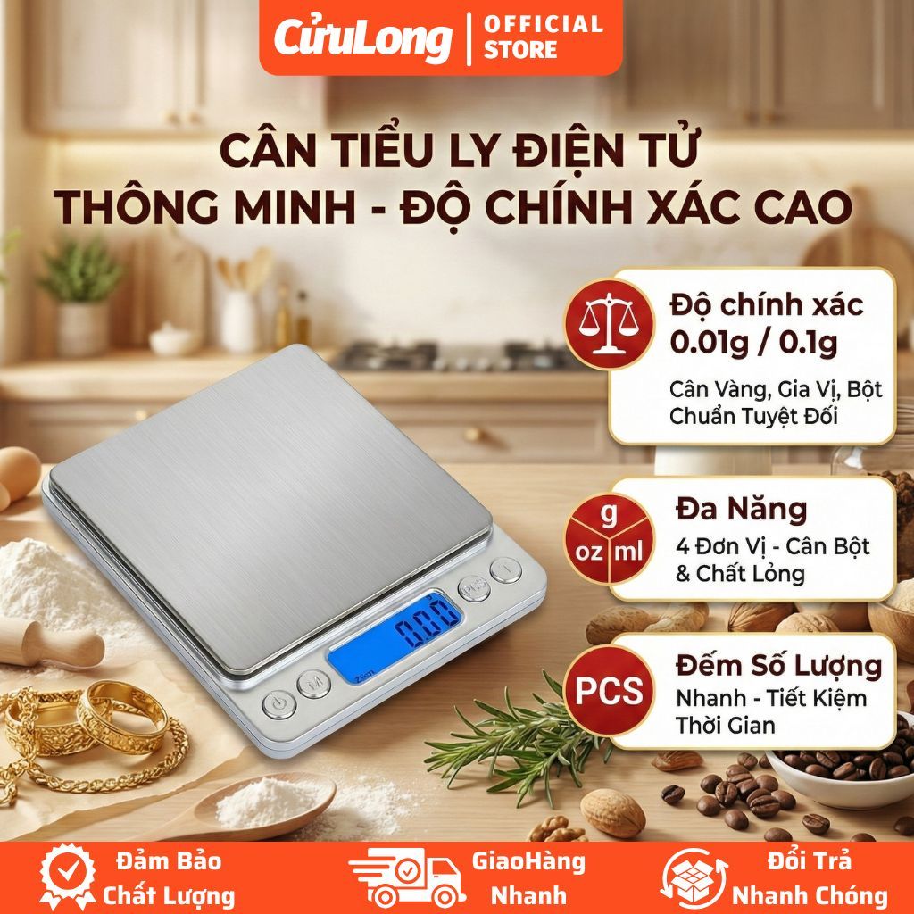 Cân Điện Tử Mini Nhà Bếp Tiểu Ly Đếm Số Lượng - Cân Vàng Bạc Đá, Làm Bánh, Định Lượng Thực Phẩm Đếm