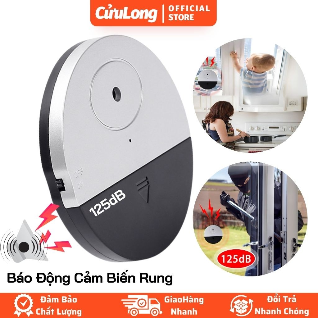 Chuông Báo Động Chống Trộm Cảm Biến Rung, Còi Hú 125dB Báo Khách Gắn Cửa Bảo Vệ Nhà Văn Phòng Xưởng